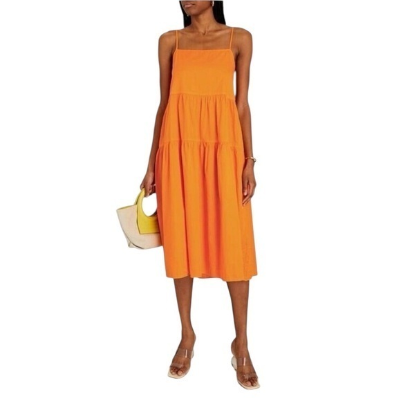 Enza Costa Dresses & Skirts - Enza Costa Cool Cotton Tiered Dress Papaya Orange Midi Size Small $268